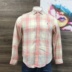 Polo Ralph Lauren Mens Classic Fit Plaid‎ Linen Long Sleeve Button Down Shirt XL